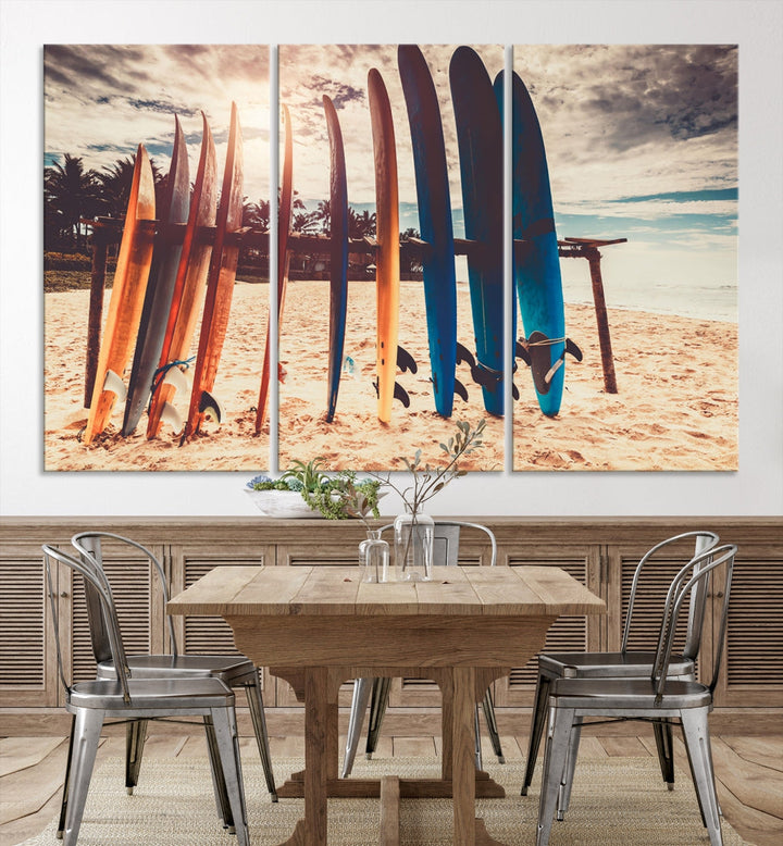 Surfing Boards and Sunset Canvas Wall Art Print Inspirational Sports Art Print