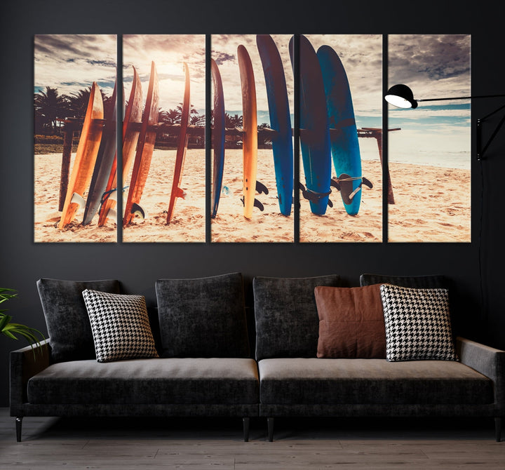 Surfing Boards and Sunset Canvas Wall Art Print Inspirational Sports Art Print