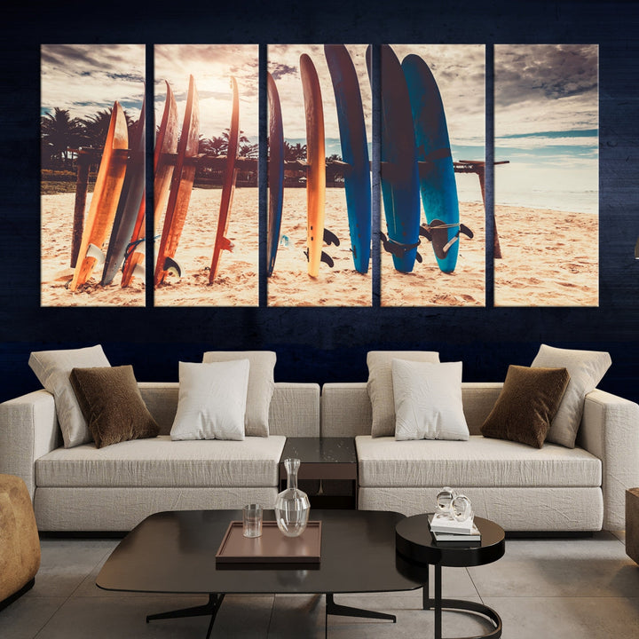 Surfing Boards and Sunset Canvas Wall Art Print Inspirational Sports Art Print