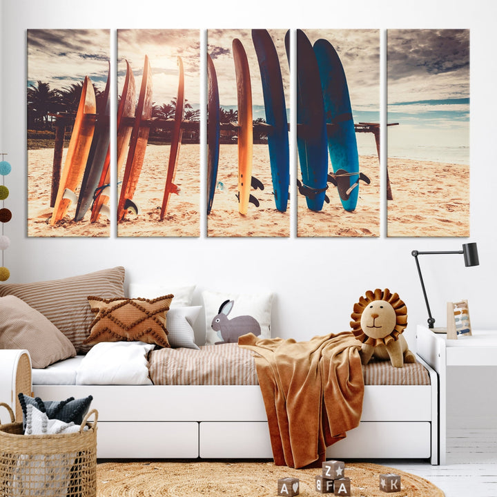 Surfing Boards and Sunset Canvas Wall Art Print Inspirational Sports Art Print