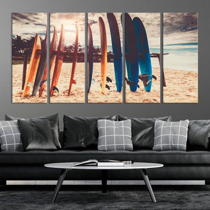 Surfing Boards and Sunset Canvas Wall Art Print Inspirational Sports Art Print