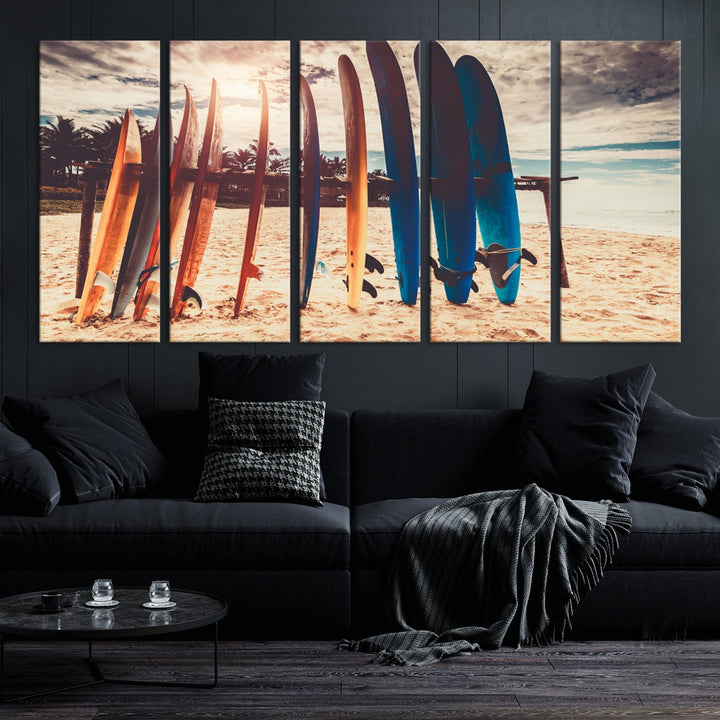 Surfing Boards and Sunset Canvas Wall Art Print Inspirational Sports Art Print