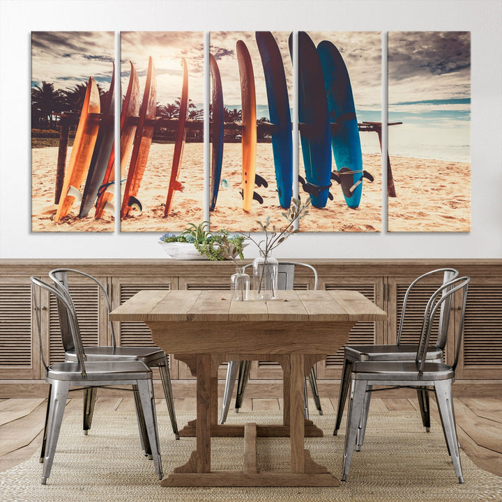 Surfing Boards and Sunset Canvas Wall Art Print Inspirational Sports Art Print