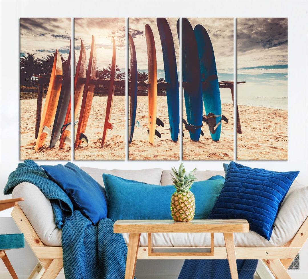 Surfing Boards and Sunset Canvas Wall Art Print Inspirational Sports Art Print