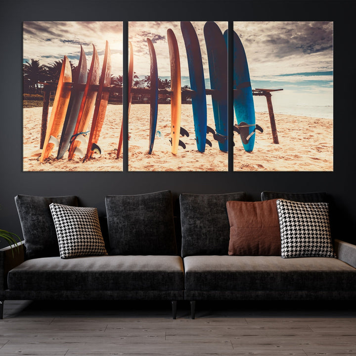 Surfing Boards and Sunset Canvas Wall Art Print Inspirational Sports Art Print