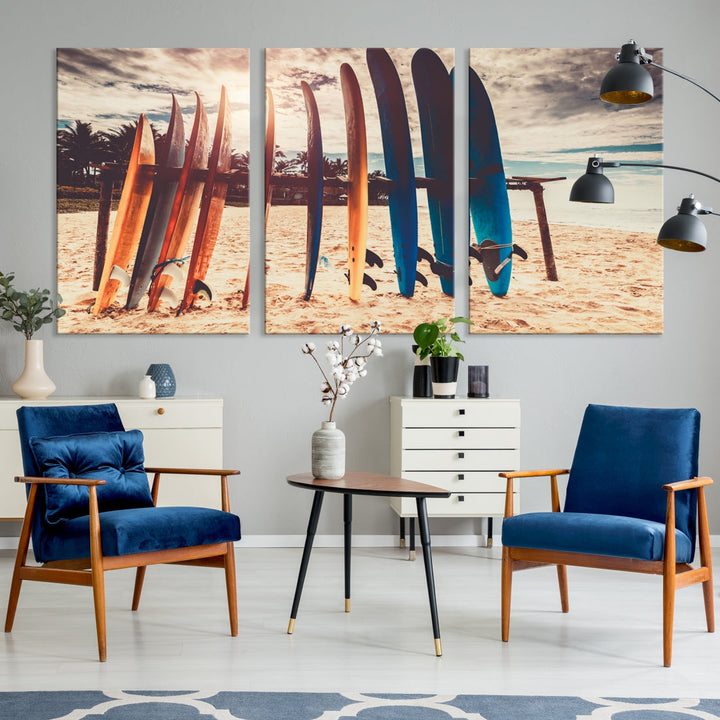 Surfing Boards and Sunset Canvas Wall Art Print Inspirational Sports Art Print