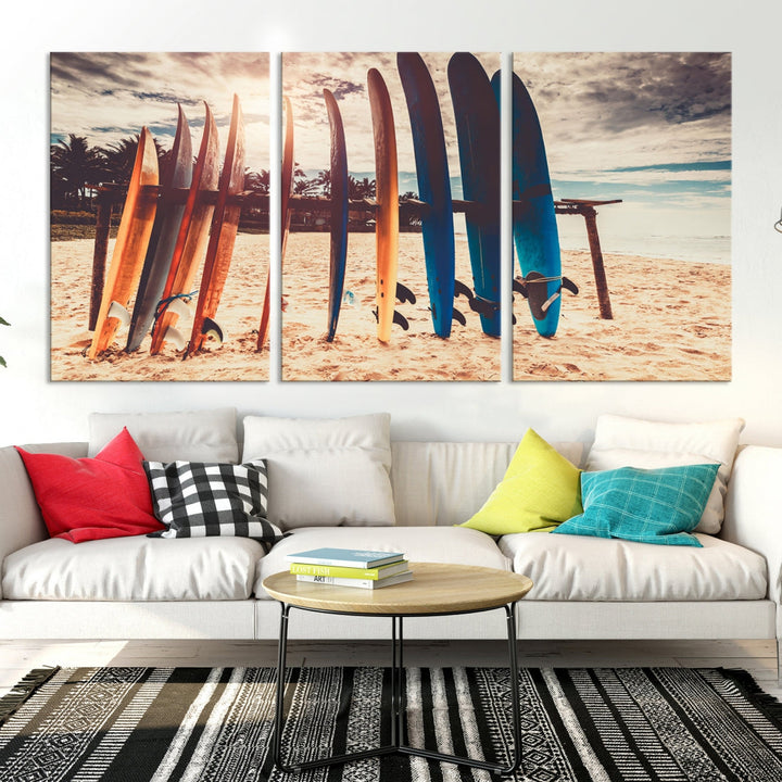 Surfing Boards and Sunset Canvas Wall Art Print Inspirational Sports Art Print