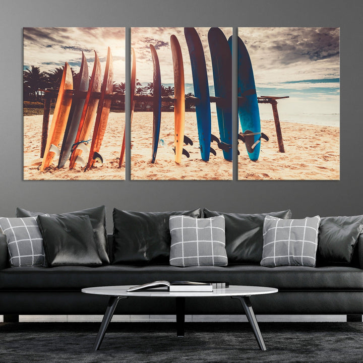 Surfing Boards and Sunset Canvas Wall Art Print Inspirational Sports Art Print