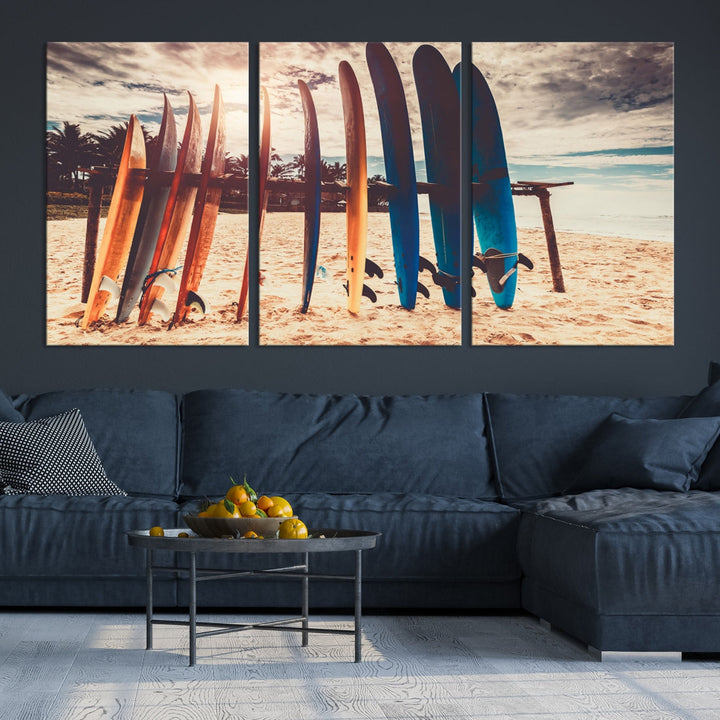 Surfing Boards and Sunset Canvas Wall Art Print Inspirational Sports Art Print