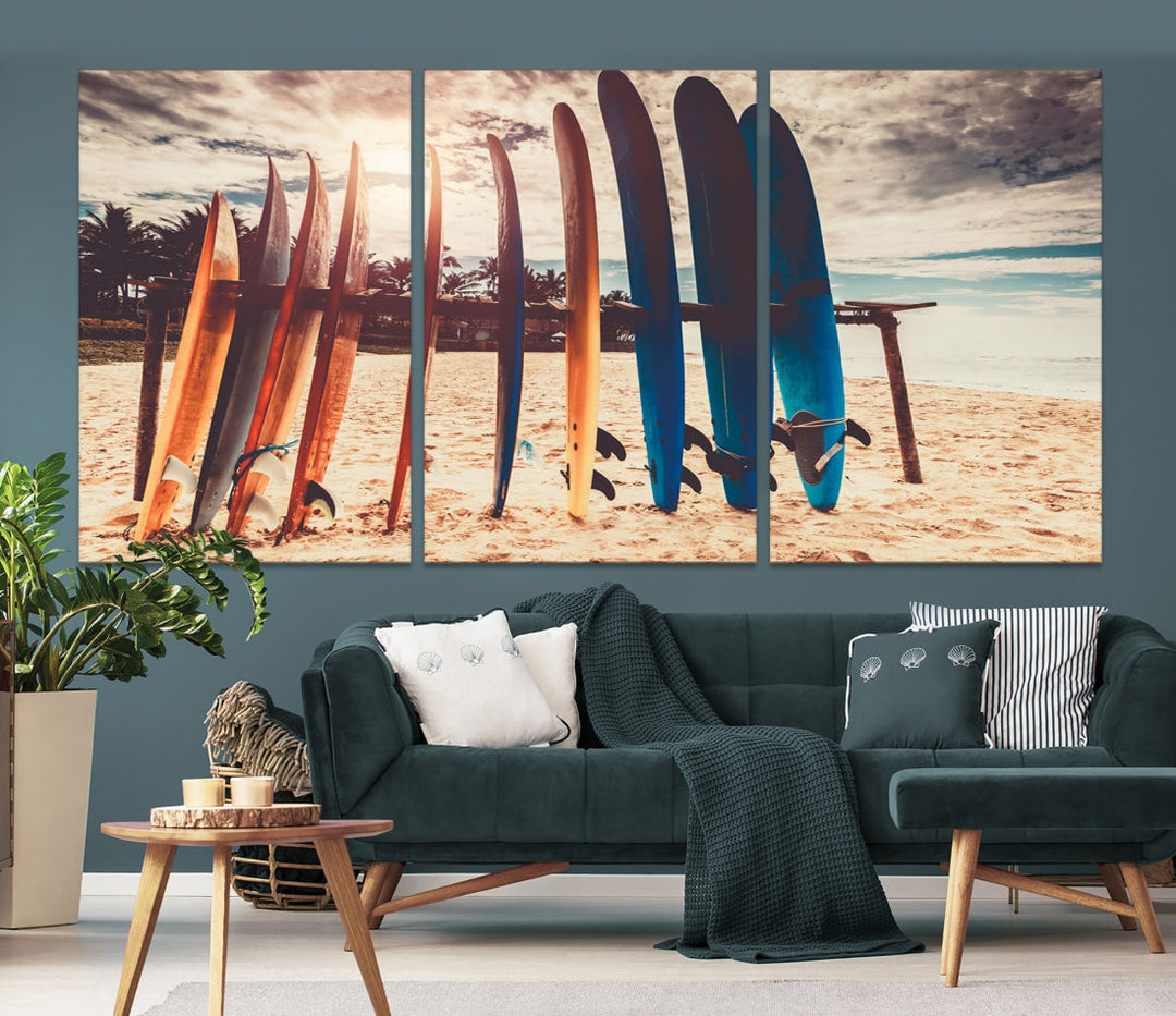 Surfing Boards and Sunset Canvas Wall Art Print Inspirational Sports Art Print