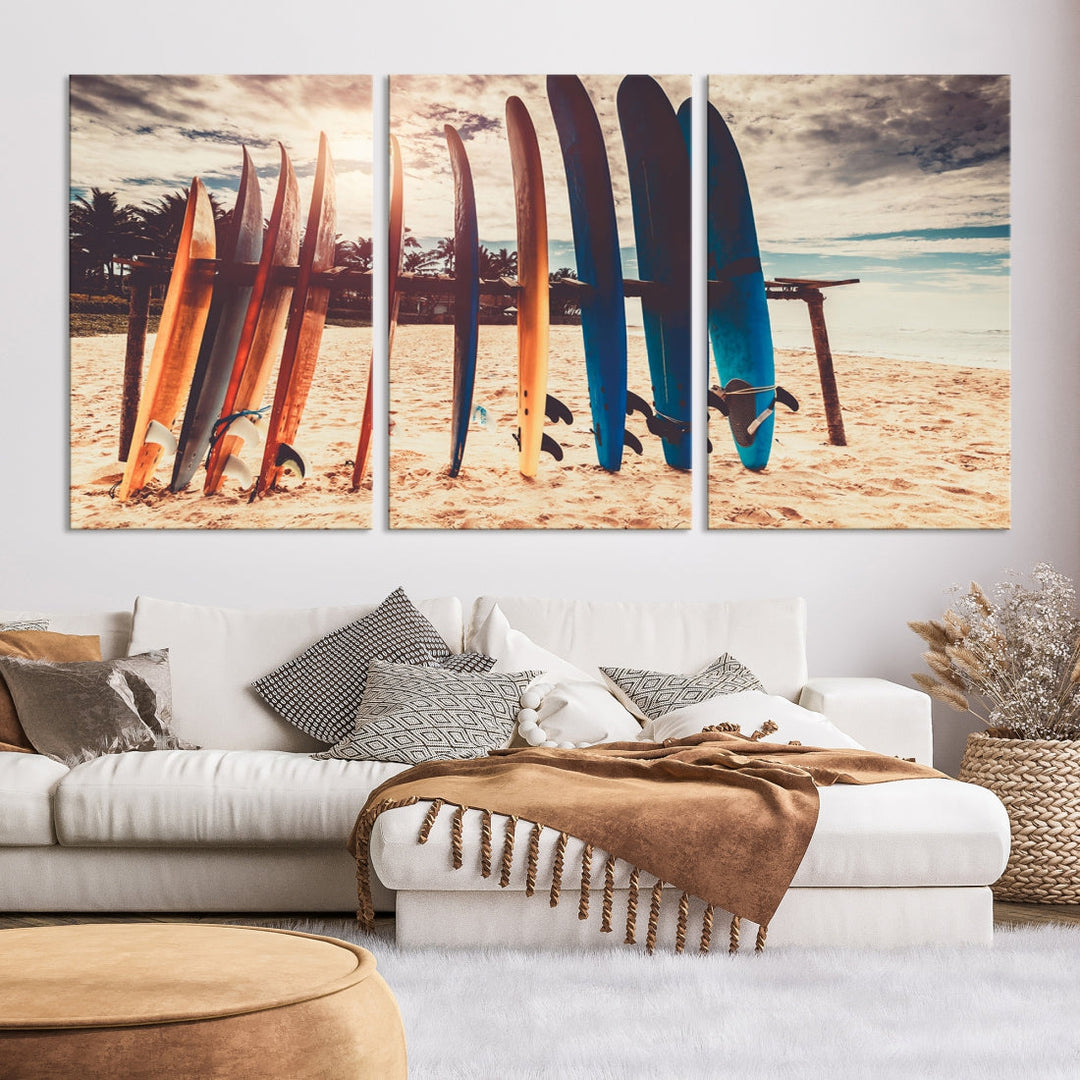 Surfing Boards and Sunset Canvas Wall Art Print Inspirational Sports Art Print