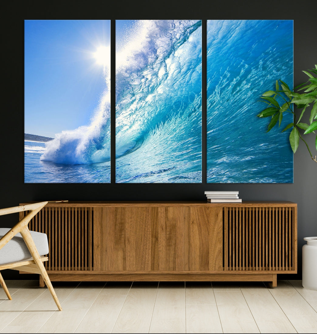 Surfing Wave Art Print Big Blue Ocean Canvas Wall Art for Living Room Decor