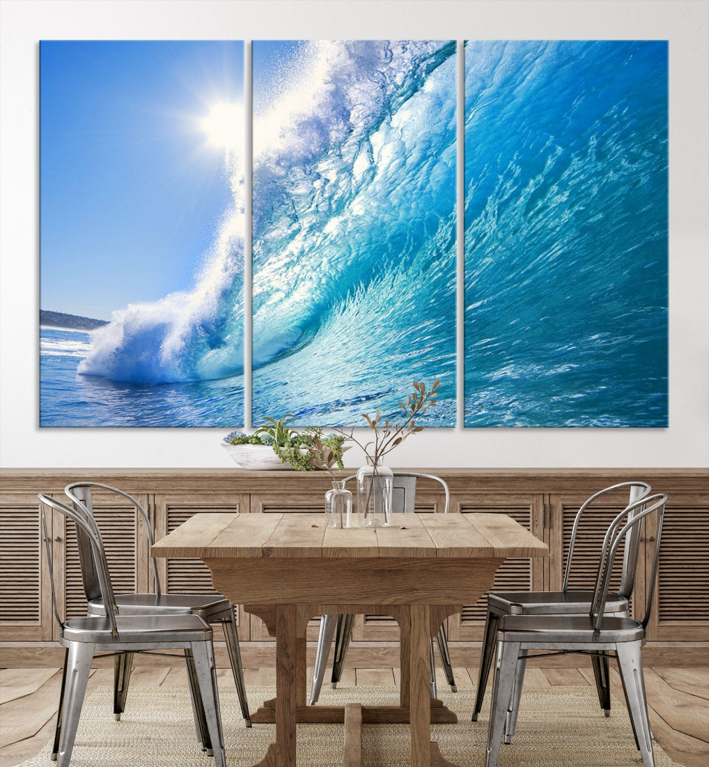 Surfing Wave Art Print Big Blue Ocean Canvas Wall Art for Living Room Decor