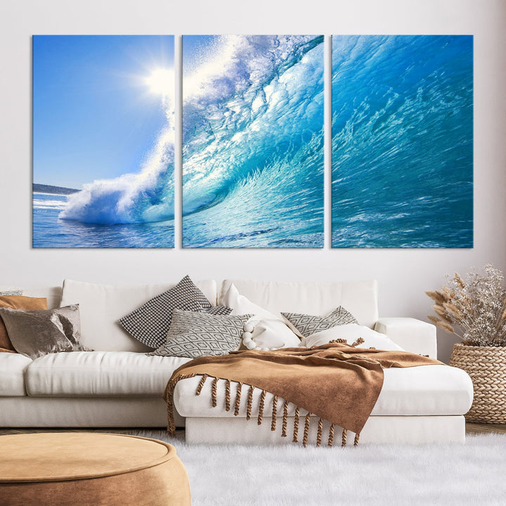 Surfing Wave Art Print Big Blue Ocean Canvas Wall Art for Living Room Decor