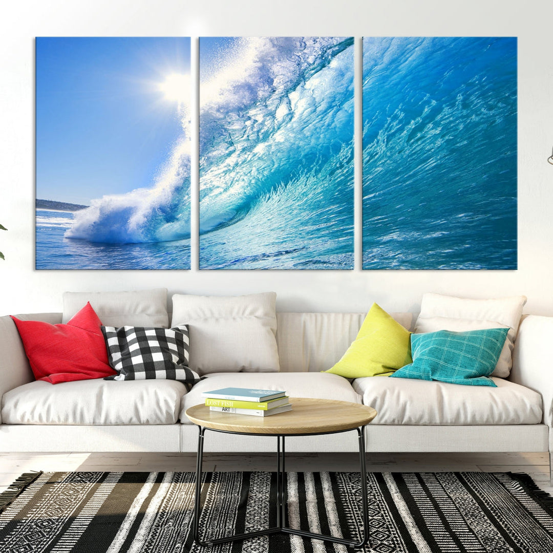 Surfing Wave Art Print Big Blue Ocean Canvas Wall Art for Living Room Decor