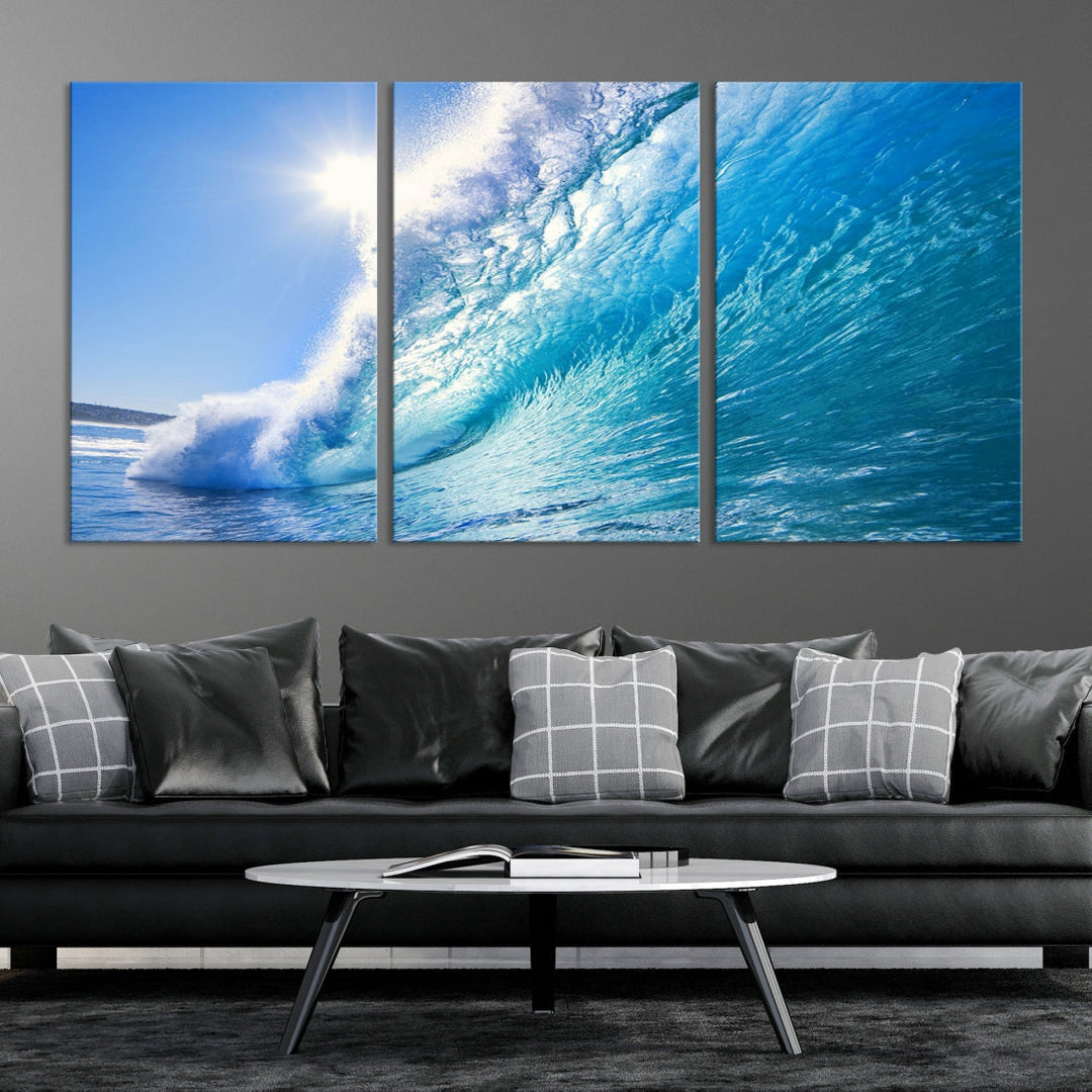 Surfing Wave Art Print Big Blue Ocean Canvas Wall Art for Living Room Decor