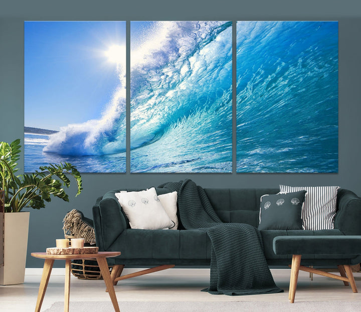 Surfing Wave Art Print Big Blue Ocean Canvas Wall Art for Living Room Decor