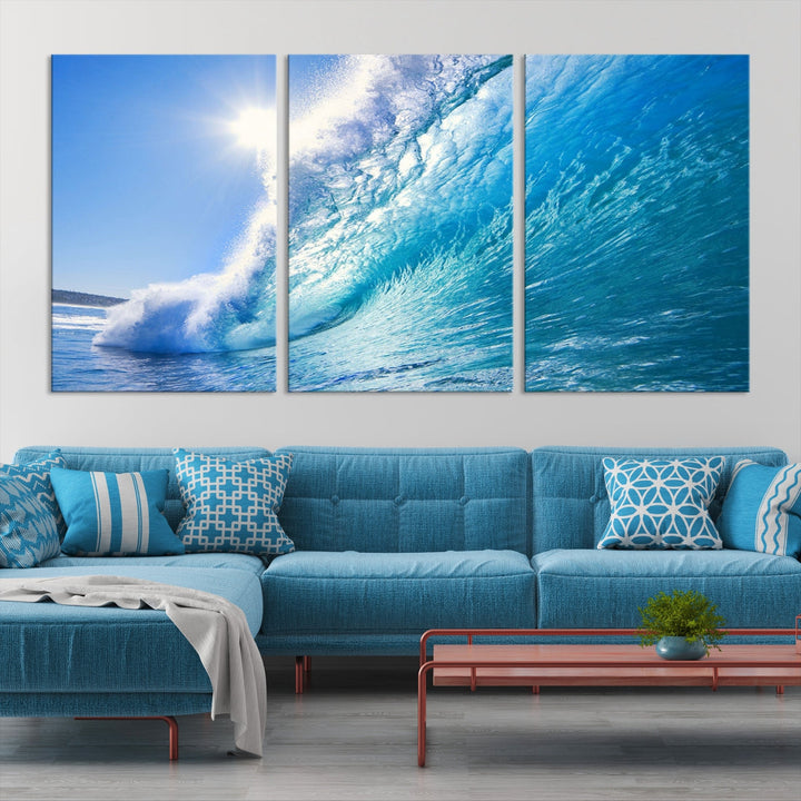 Surfing Wave Art Print Big Blue Ocean Canvas Wall Art for Living Room Decor