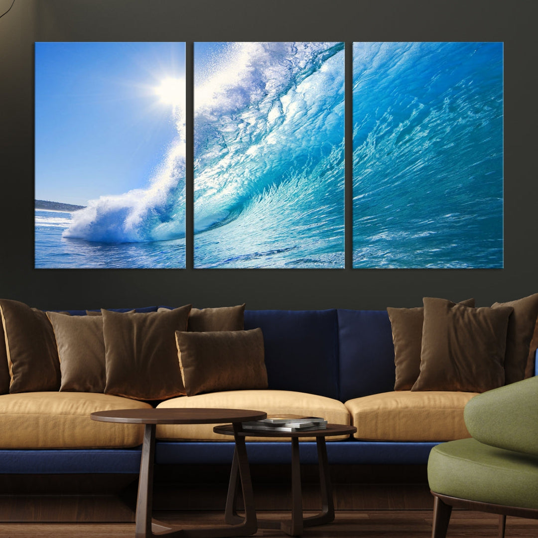 Surfing Wave Art Print Big Blue Ocean Canvas Wall Art for Living Room Decor