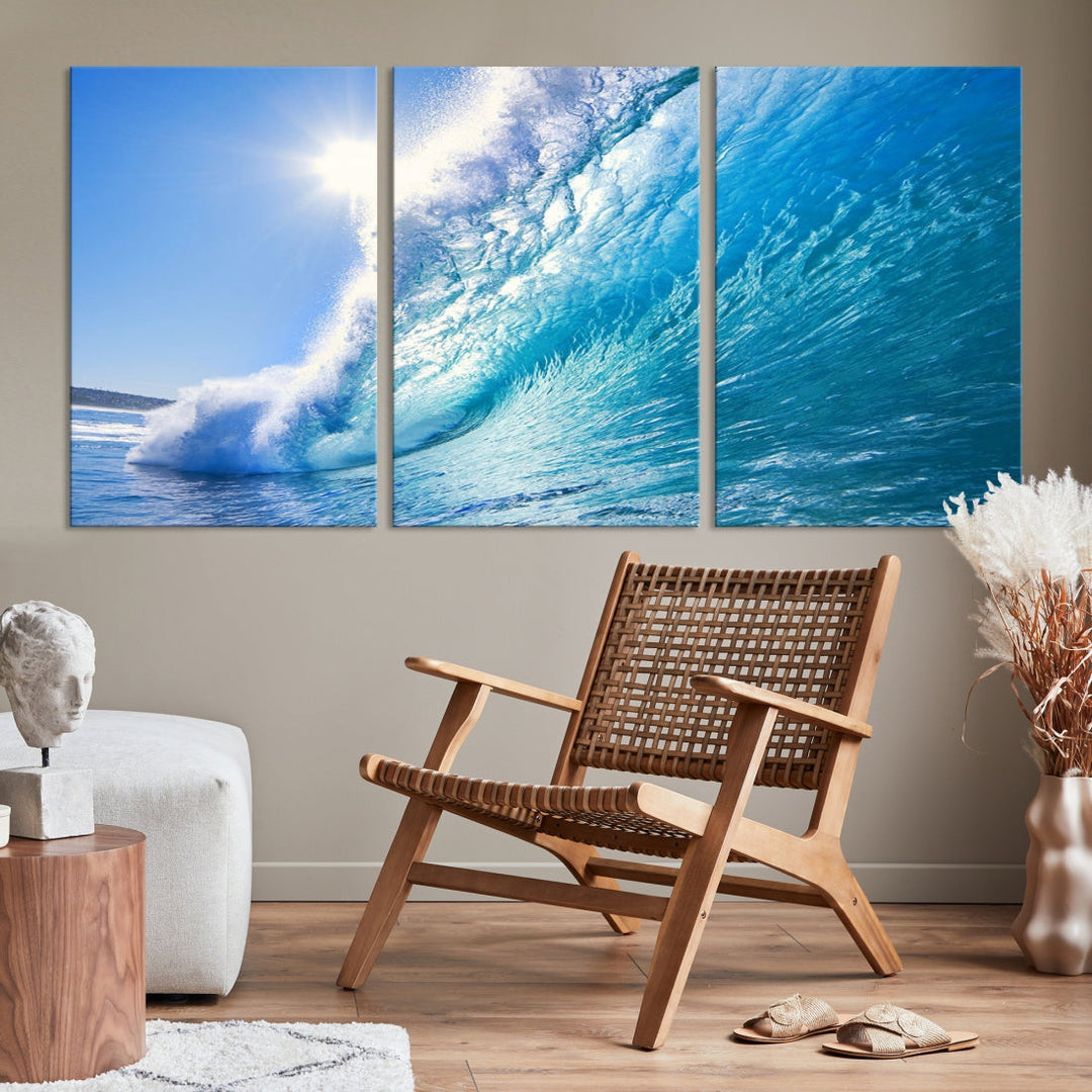 Surfing Wave Art Print Big Blue Ocean Canvas Wall Art for Living Room Decor