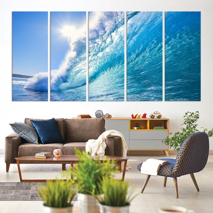 Surfing Wave Art Print Big Blue Ocean Canvas Wall Art for Living Room Decor