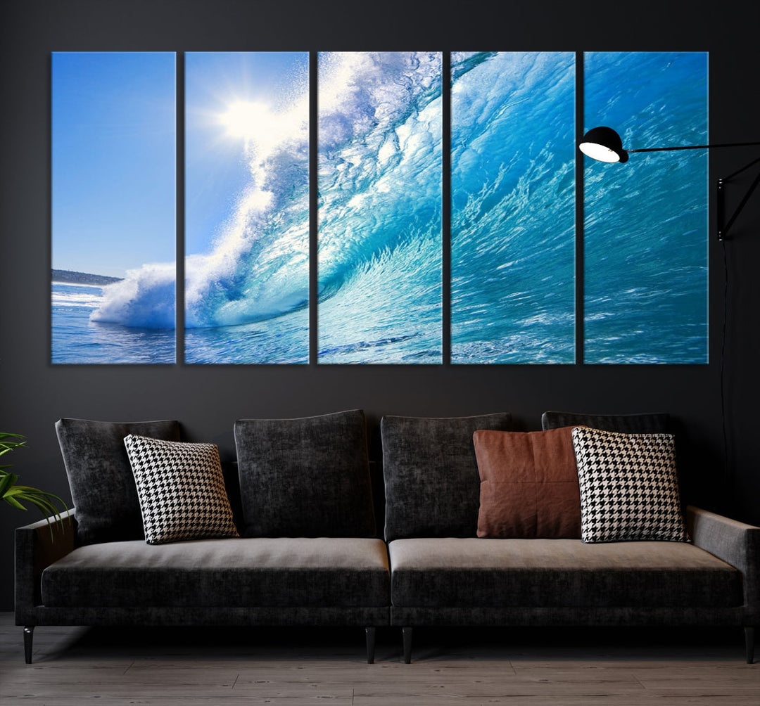 Surfing Wave Art Print Big Blue Ocean Canvas Wall Art for Living Room Decor