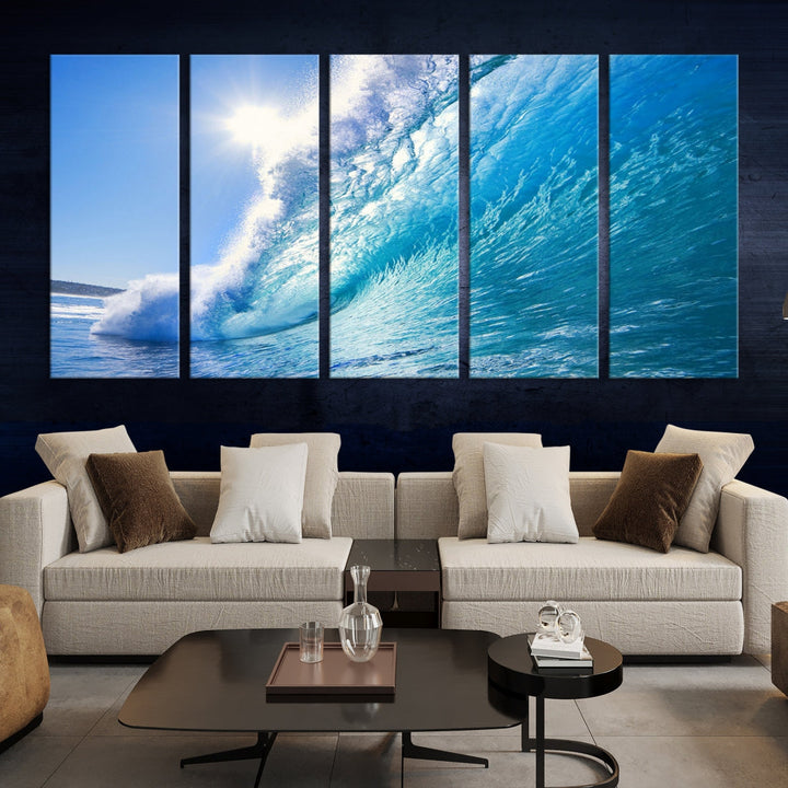 Surfing Wave Art Print Big Blue Ocean Canvas Wall Art for Living Room Decor