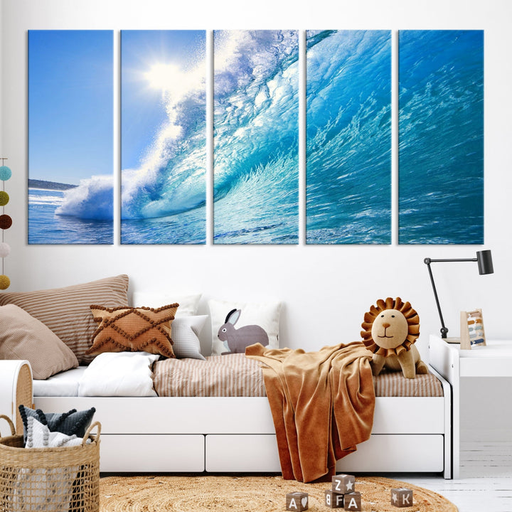 Surfing Wave Art Print Big Blue Ocean Canvas Wall Art for Living Room Decor