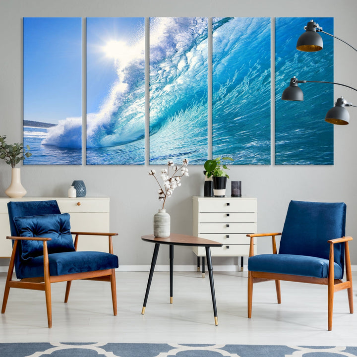 Surfing Wave Art Print Big Blue Ocean Canvas Wall Art for Living Room Decor