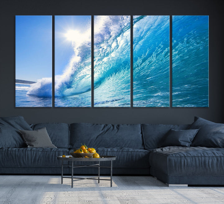 Surfing Wave Art Print Big Blue Ocean Canvas Wall Art for Living Room Decor