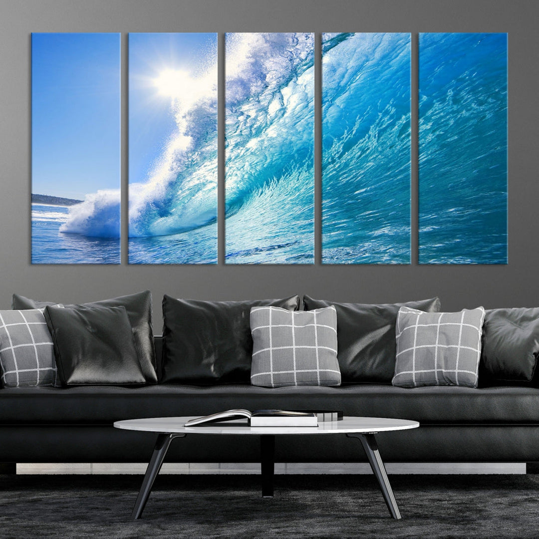 Surfing Wave Art Print Big Blue Ocean Canvas Wall Art for Living Room Decor