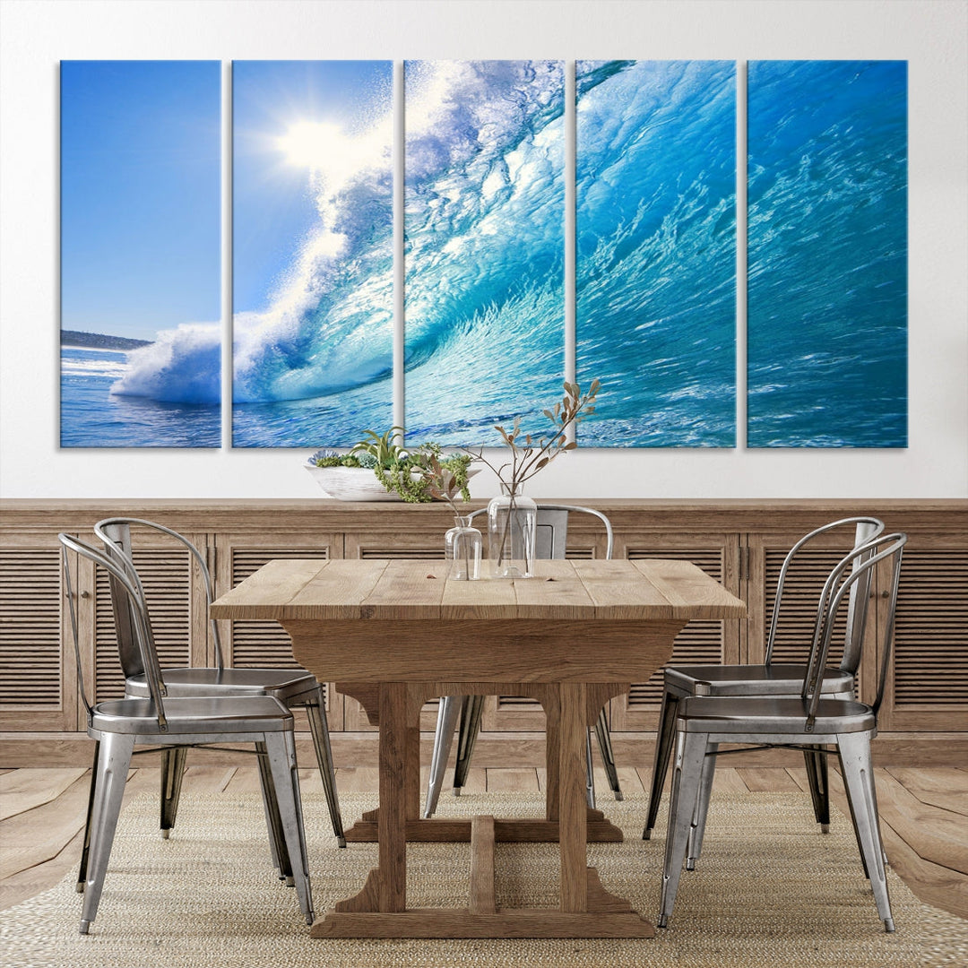 Surfing Wave Art Print Big Blue Ocean Canvas Wall Art for Living Room Decor