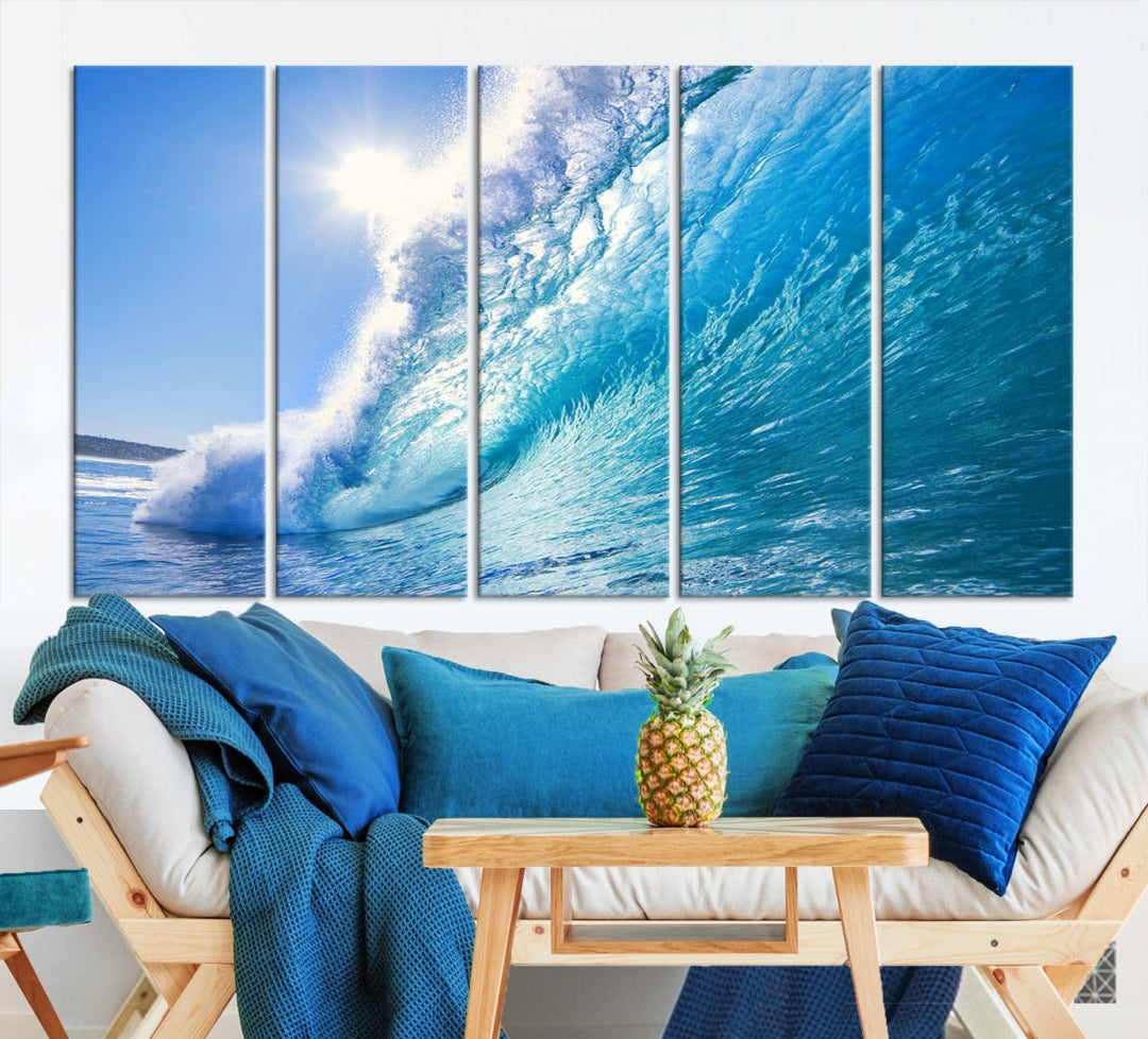 Surfing Wave Art Print Big Blue Ocean Canvas Wall Art for Living Room Decor