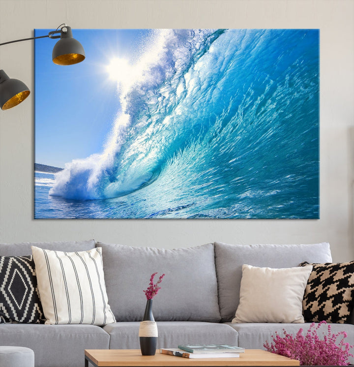 Surfing Wave Art Print Big Blue Ocean Canvas Wall Art for Living Room Decor