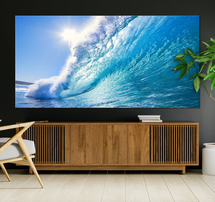 Surfing Wave Art Print Big Blue Ocean Canvas Wall Art for Living Room Decor