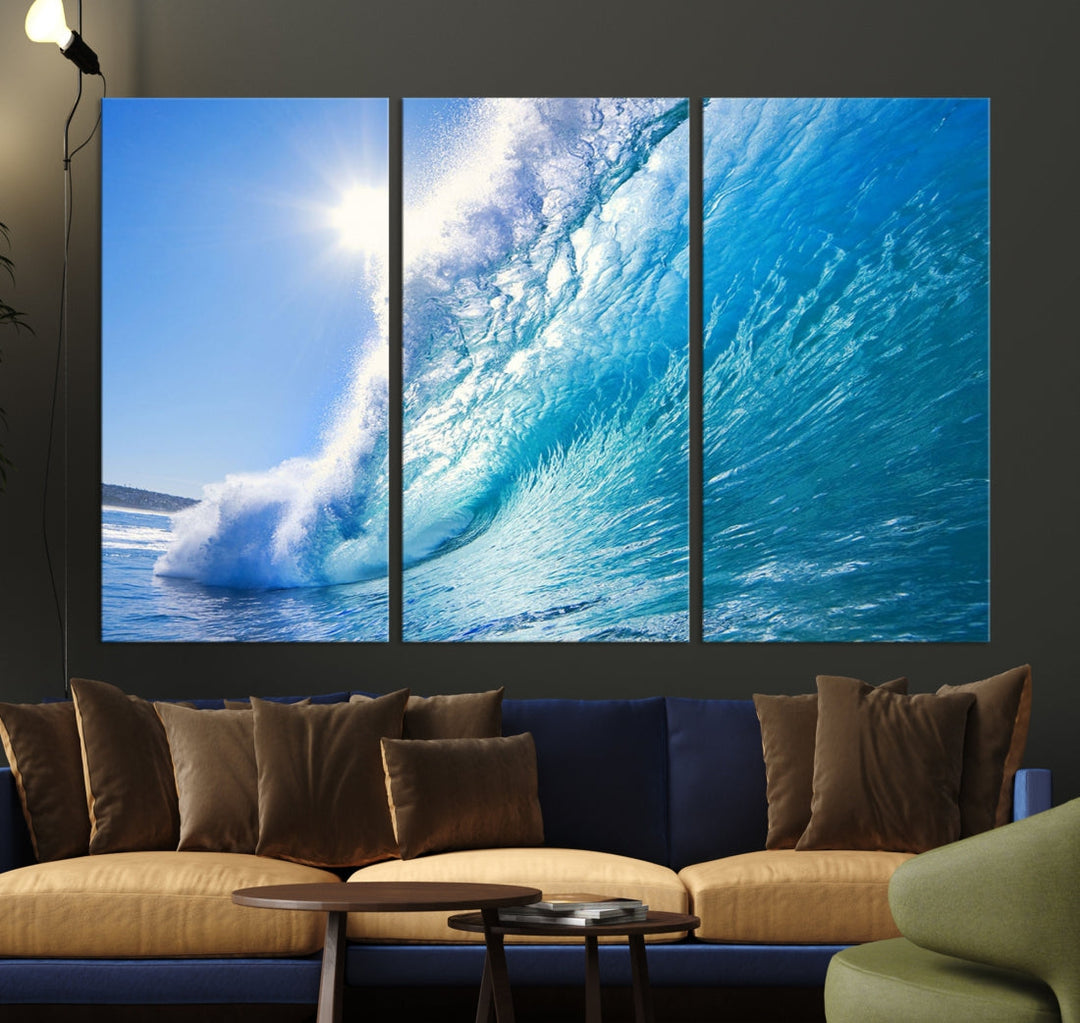 Surfing Wave Art Print Big Blue Ocean Canvas Wall Art for Living Room Decor