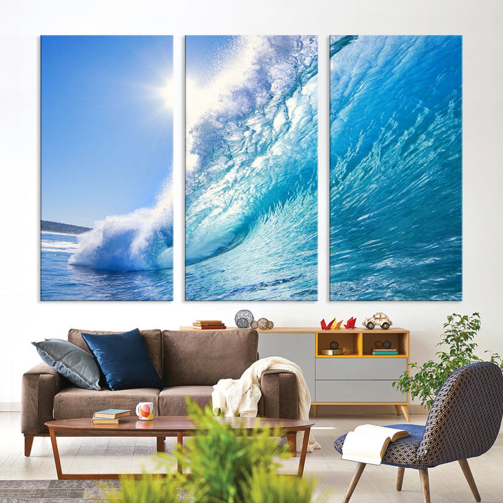 Surfing Wave Art Print Big Blue Ocean Canvas Wall Art for Living Room Decor