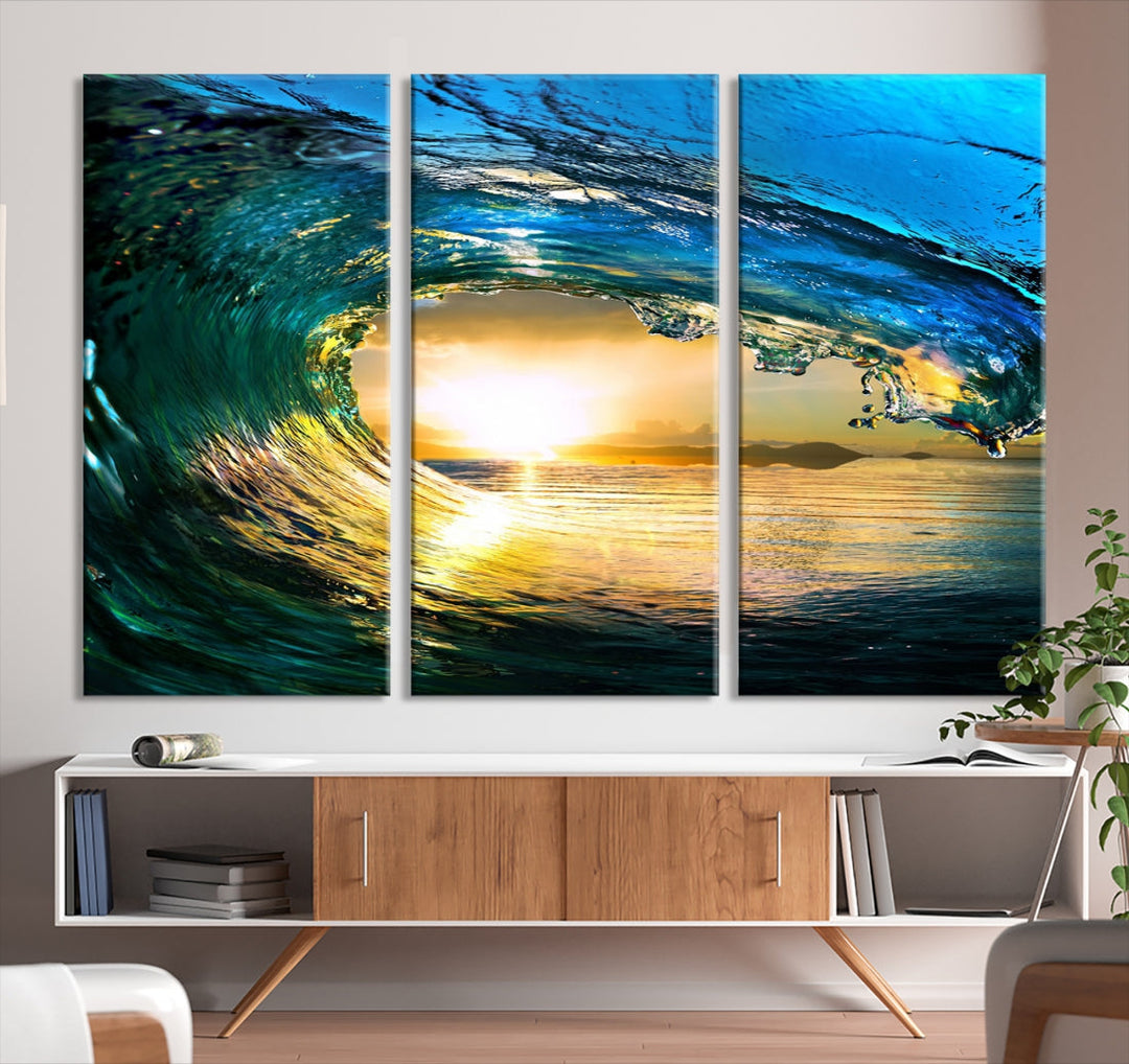 Surfing Wave Sunset Ocean Canvas Print Surf Wall Art Multi Panel Wall Decor