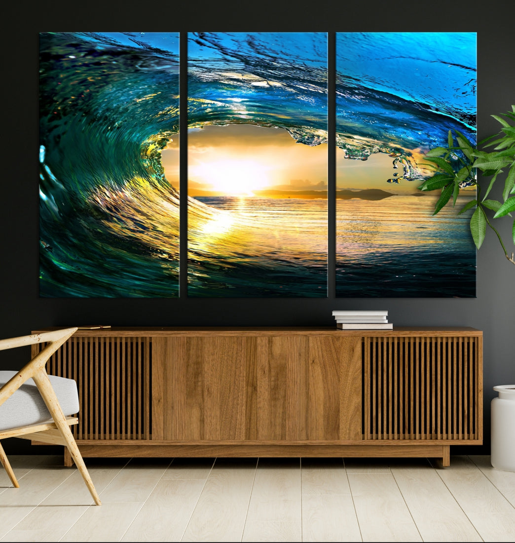 Surfing Wave Sunset Ocean Canvas Print Surf Wall Art Multi Panel Wall Decor