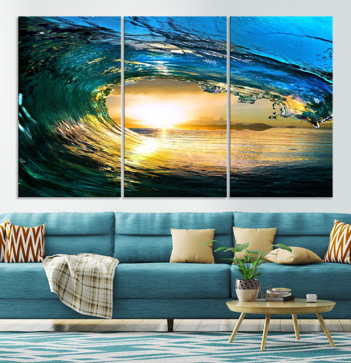 Surfing Wave Sunset Ocean Canvas Print Surf Wall Art Multi Panel Wall Decor