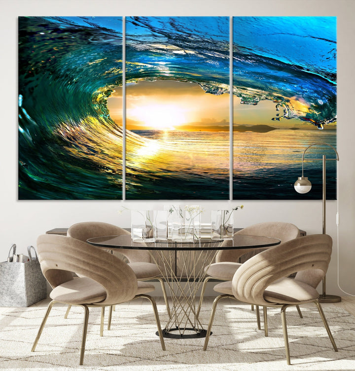 Surfing Wave Sunset Ocean Canvas Print Surf Wall Art Multi Panel Wall Decor