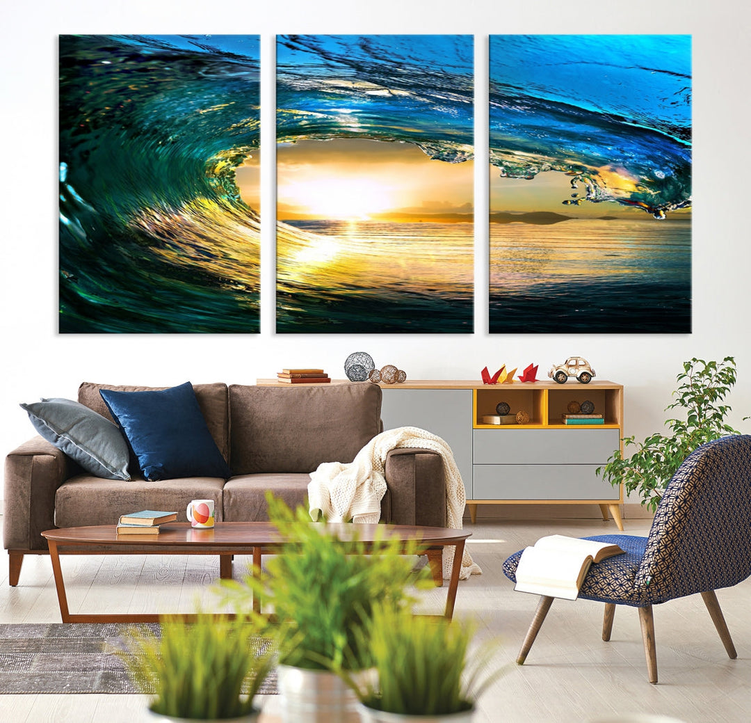 Surfing Wave Sunset Ocean Canvas Print Surf Wall Art Multi Panel Wall Decor