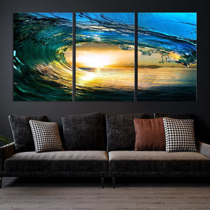 Surfing Wave Sunset Ocean Canvas Print Surf Wall Art Multi Panel Wall Decor