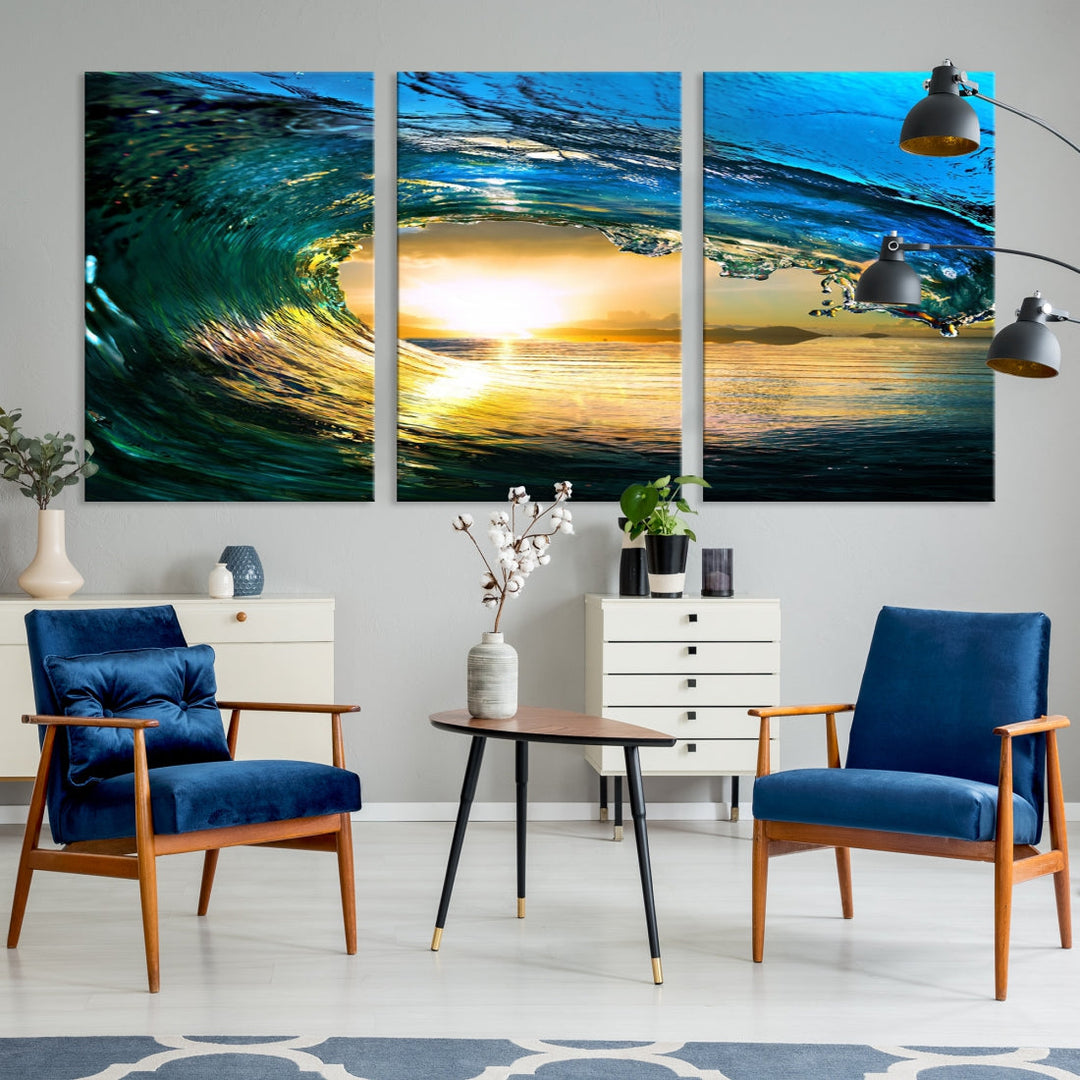 Surfing Wave Sunset Ocean Canvas Print Surf Wall Art Multi Panel Wall Decor