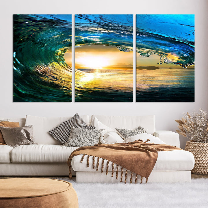 Surfing Wave Sunset Ocean Canvas Print Surf Wall Art Multi Panel Wall Decor