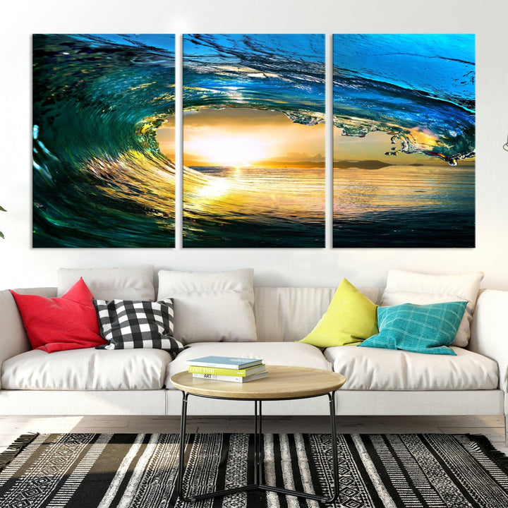 Surfing Wave Sunset Ocean Canvas Print Surf Wall Art Multi Panel Wall Decor