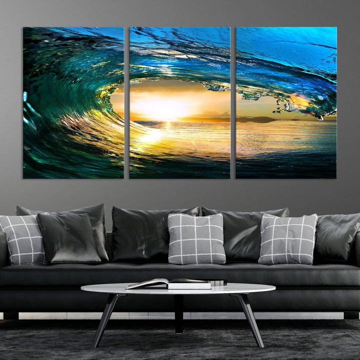 Surfing Wave Sunset Ocean Canvas Print Surf Wall Art Multi Panel Wall Decor