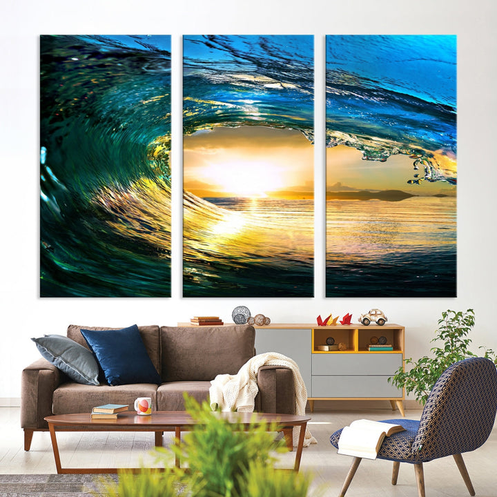 Surfing Wave Sunset Ocean Canvas Print Surf Wall Art Multi Panel Wall Decor