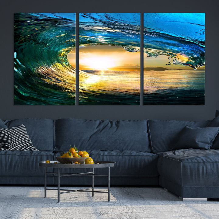 Surfing Wave Sunset Ocean Canvas Print Surf Wall Art Multi Panel Wall Decor