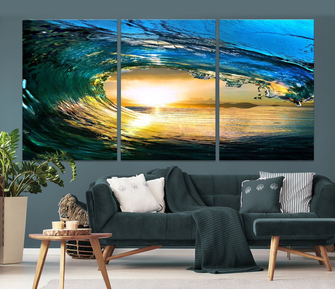 Surfing Wave Sunset Ocean Canvas Print Surf Wall Art Multi Panel Wall Decor